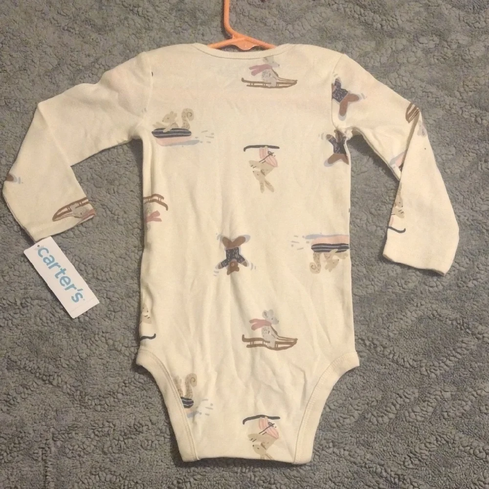 Carter's Cream Long-Sleeve Baby One-Piece with Woodland Winter Prints - Picture 8 of 8